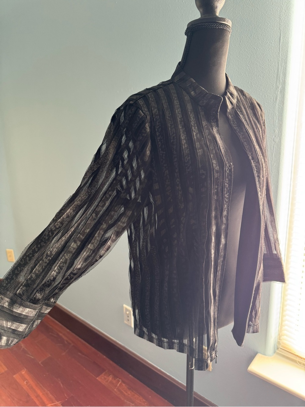 chico's travelers mesh top in black/gray